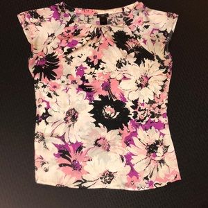 Pink, white & black floral Ann Taylor top/blouse